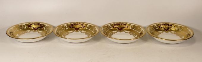 De Lamerie Fine Bone China heavily gilded Burgundy Majestic Pattern Set of Four Bowls, specially