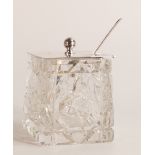 Silver topped large cut glass honey pot / preserve jar with matching silver spoon, Birmingham 1931