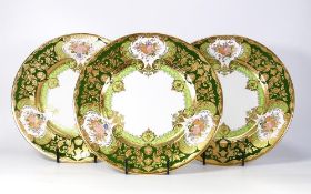 Three De Lamerie Fine Bone China heavily gilded Majestic patterned cabinet plates , specially made