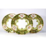 Three De Lamerie Fine Bone China heavily gilded Majestic patterned cabinet plates , specially made