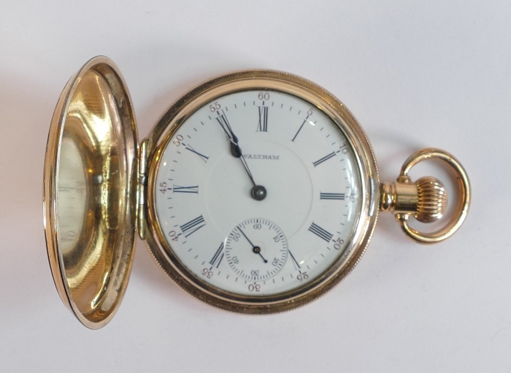 Waltham 17 jewel full hunter keyless gents pocket watch, winds, ticks, sets & runs.