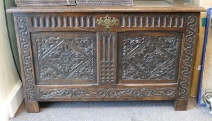 Early 20th Century 2 Panel Oak Coffer, length 102cm
