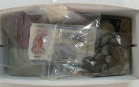 UK and foreign coins collection and UK banknotes. Includes £5 coin, £1 coins, 50p's etc. Cartwheel