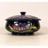 Moorcroft Lidded Pot in the Anemone Pattern on Blue Ground. Height: 8cm