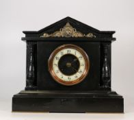 Victorian Slate Mantle Clock with Enamel Dial and Medusa Frieze Pediment. Crack to enamel dial. (not