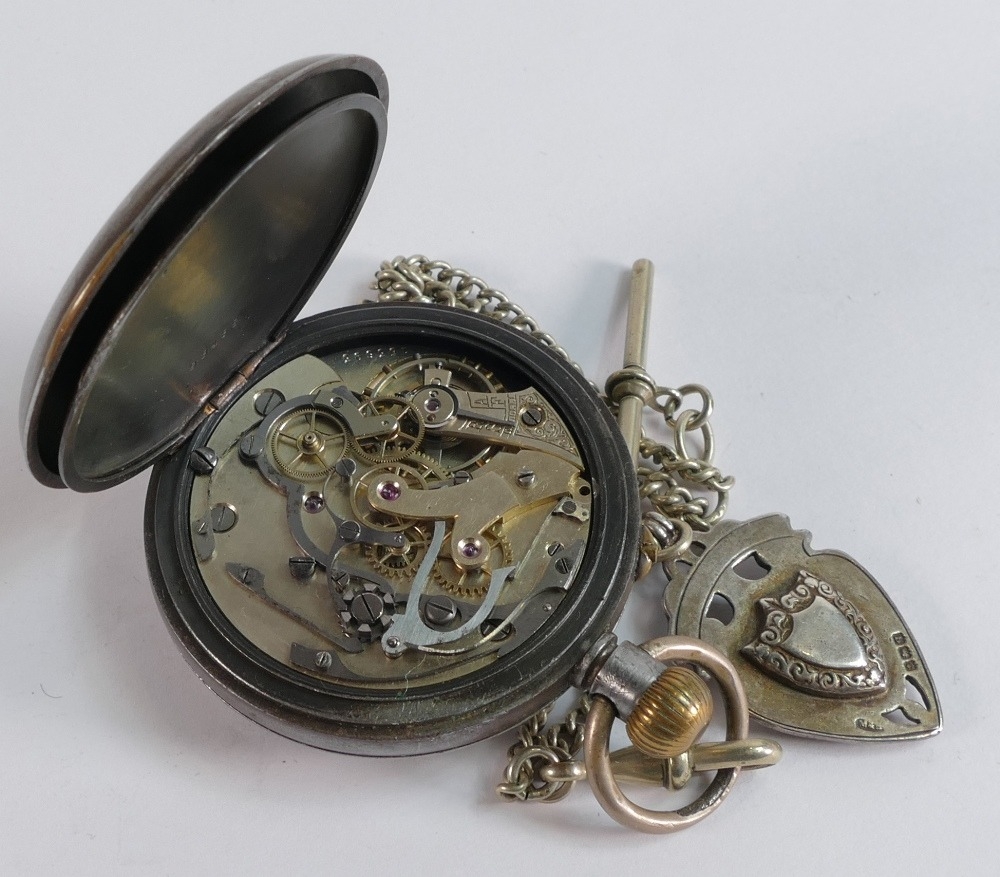 WWI Smiths S Smith & Company Lemania steel cased chronograph keyless pocket watch, plated watch - Image 2 of 2