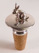 Asprey silver bottle cork, Silver top hallmarked and moulded as a hare, 47.2g.