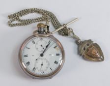 WWI Smiths S Smith & Company Lemania steel cased chronograph keyless pocket watch, plated watch