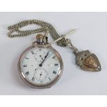 WWI Smiths S Smith & Company Lemania steel cased chronograph keyless pocket watch, plated watch