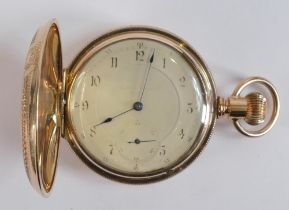 Large gold filled Keystone keyless full hunter pocket watch, 54mm wide. Winds, ticks, sets & runs. A