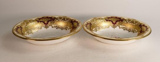 De Lamerie Fine Bone China heavily gilded Burgundy Majestic Pattern Set of Two Oval Vegetable