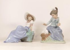 Two Nao Pottery Figure including Stories to Lulu & listening to Song Bird, tallest 16.5cm (2)