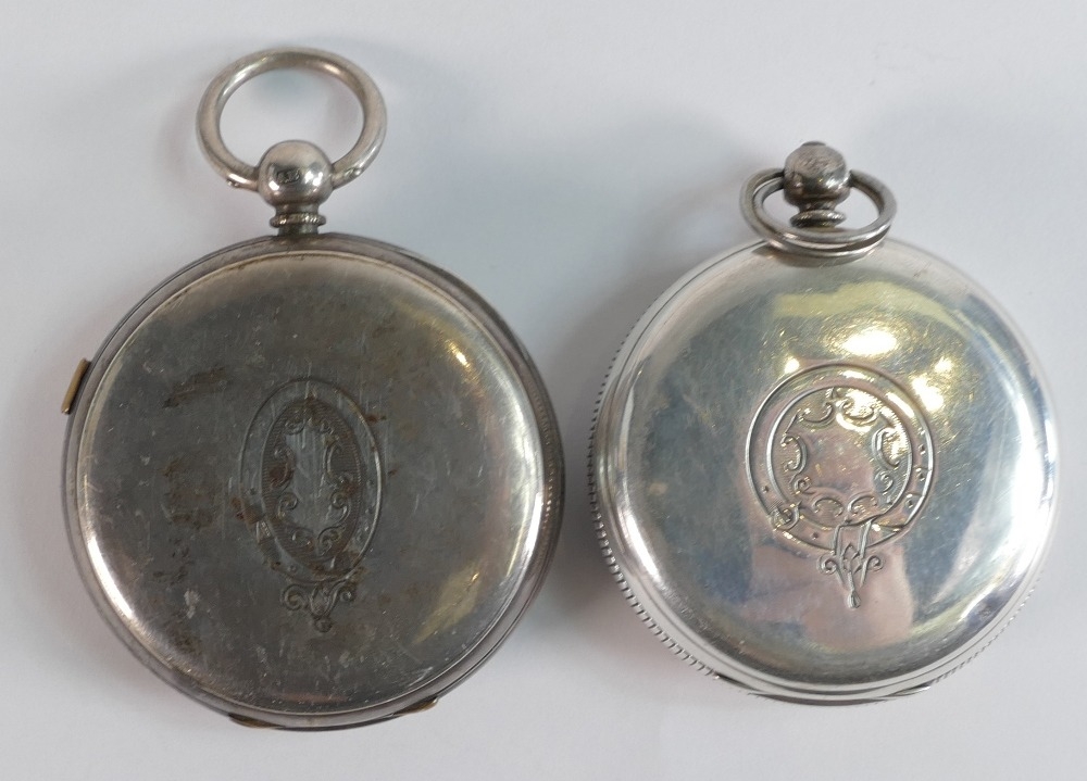 Two heavy gents silver pocket watches, keys missing - Fusee Griffith Denbigh (glass missing) and - Image 2 of 2