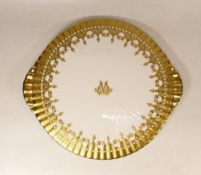 De Lamerie Fine Bone China heavily gilded Private Commission Large Gâteau Plate, specially made high