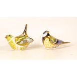 Royal Crown Derby Paperweights Greenfinch & Great Tit, boxed , gold stopper(2)