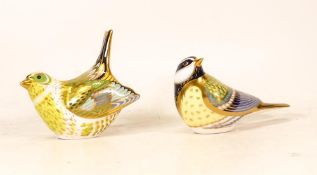 Royal Crown Derby Paperweights Greenfinch & Great Tit, boxed , gold stopper(2)