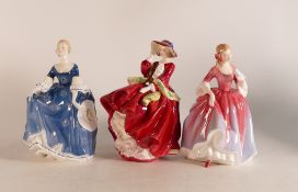 Royal Doulton lady figures to include Nicola HN2804 , Top o the hill HN1834 and Hilary HN2335 (3)
