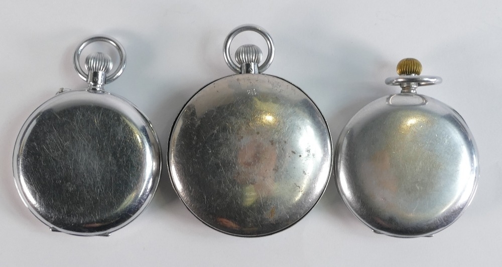 Three keyless gents stainless steel pocket watches, all winding, ticking, setting etc. - Omega - Image 2 of 2