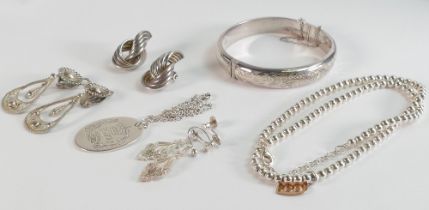 Assortment of silver jewellery, includes mainly hallmarked pieces, bangle, pendant, chain etc.,