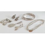 Assortment of silver jewellery, includes mainly hallmarked pieces, bangle, pendant, chain etc.,