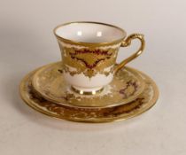 De Lamerie Fine Bone China heavily gilded Burgundy Majestic Pattern Trio, specially made high end