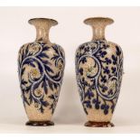 Doulton Stoneware - 2 x similar vases, 2 chips to base of one, 24cm high.