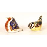Royal Crown Derby Paperweights Robin & Bluetit, boxed , gold stopper(2)
