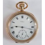 Waltham Crescent Street 10ct gold plated Gents keyless pocket watch, winds, ticks, sets & runs.