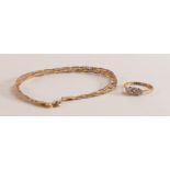 9ct three colour gold bracelet and 9ct gold diamond ring, size k, 3.9g.