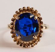 9ct gold ladies dress ring set with large blue stone, size M, 4.2g.