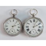 Two heavy gents silver pocket watches, keys missing - English Lever Hewdall Leeds and similar