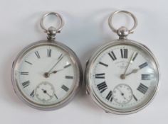 Two heavy gents silver pocket watches, keys missing - English Lever Hewdall Leeds and similar