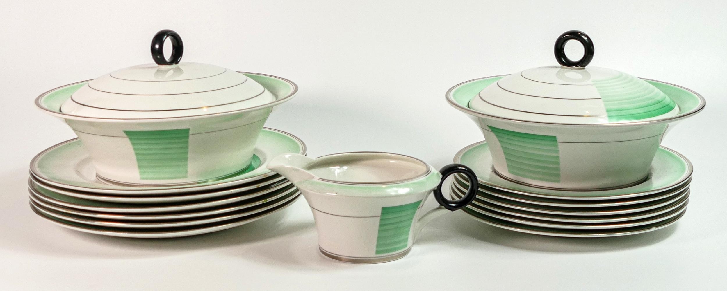 Shelley part dinner service, Regent shape, pattern 12207 consisting of 2 lidded tureens 24cm