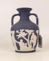 Wedgwood dark blue jasper Wedgwood Portland vase standing 15.5cm high.