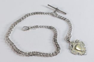 Silver graduated hallmarked single watch chain & fob, 45.7g.