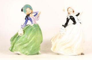 Royal Doulton Lady Figures Autumn Breezes Hn2147( black & white colour way) & Autumn Breezes Hn193 (