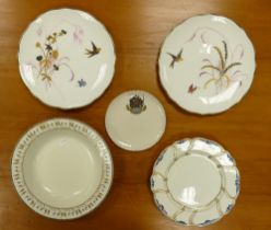 Five English Porcelain Bowls/Plates to include 19th Century Derby example, a pair of raised gilt