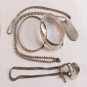 A collection of Silver jewellery including bracelets, bangle, necklaces etc, 73.7g.