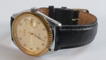 Bulova gents wristwatch, automatic date, 25 jewels. Measures 35mm wide, excluding button. Winds,