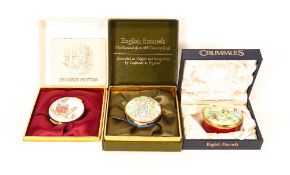 Three Beatrix Potter Crummles English Enamels to include Peter Rabbit and Family, Peter Eating