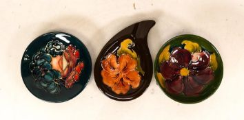 Moorcroft Mamoura pin dish , Clematis small bowl and Hibiscus teardrop ashtray. (3)