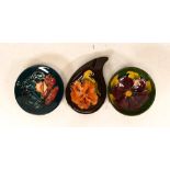 Moorcroft Mamoura pin dish , Clematis small bowl and Hibiscus teardrop ashtray. (3)