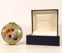 Moorcroft enamel Wood mouse round lidded box by Terry Halloran, Limited edition 43/50. Boxed with