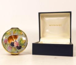 Moorcroft enamel Wood mouse round lidded box by Terry Halloran, Limited edition 43/50. Boxed with