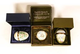 Three Beatrix Potter Crummles English Enamels to include What time is it? BP46, Peter Rabbit Egg