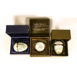 Three Beatrix Potter Crummles English Enamels to include What time is it? BP46, Peter Rabbit Egg