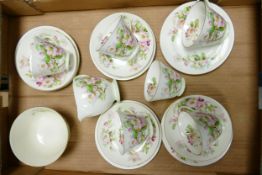 Royal Doulton Apple Blossom part tea set to include 4 trio's , milk jug, sugar bowl etc ( 1 tray)