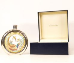 Moorcroft enamel and silver Pheasant hip flask by E Todd , Limited edition 28/50. Boxed with