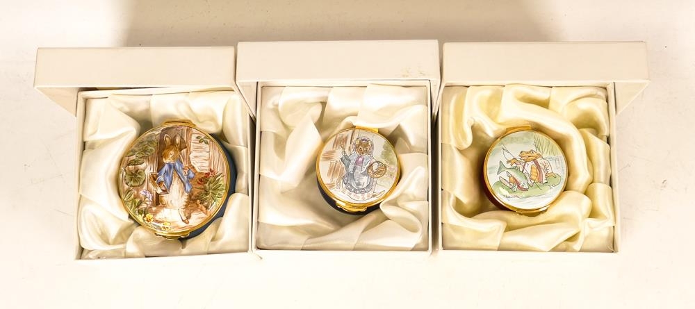 Three Beatrix Potter Crummles English Enamels to include Cousin Ribby BP62, Jeremy Fisher BP63 and