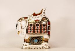Royal Crown Derby large elephant with howdah, gold stopper. Boxed